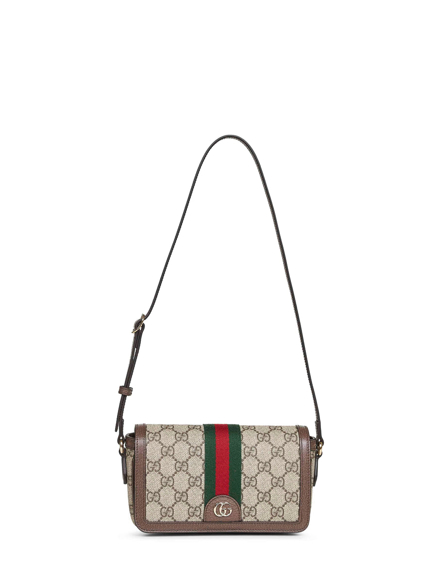 Ophidia Mini Shoulder Bag Beige And Dark Brown Polyurethane