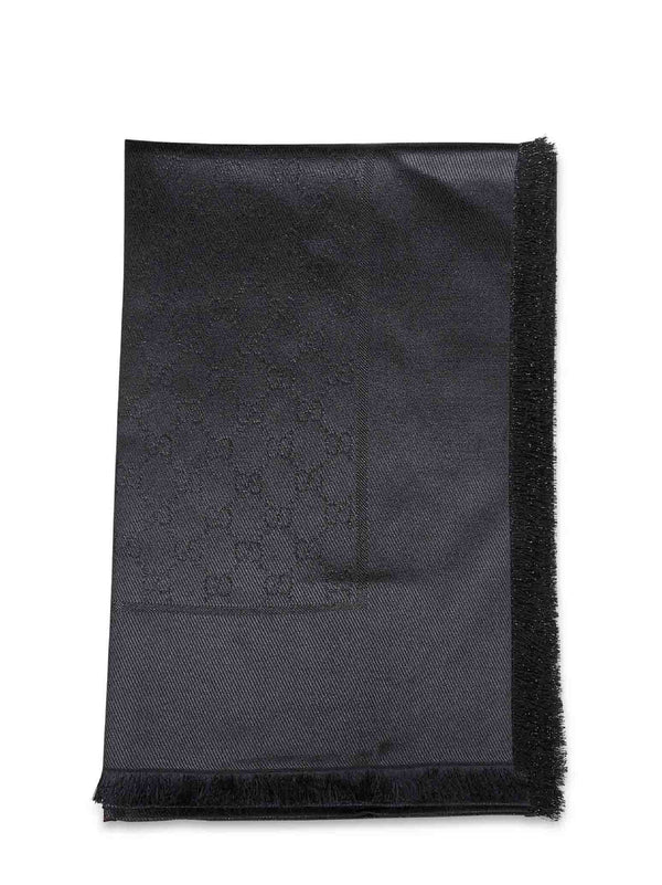 Black Gg Lamé Wool And Silk Shawl Scarf