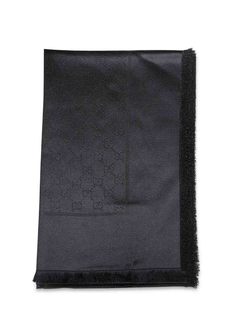 Black Gg Lamé Wool And Silk Shawl Scarf