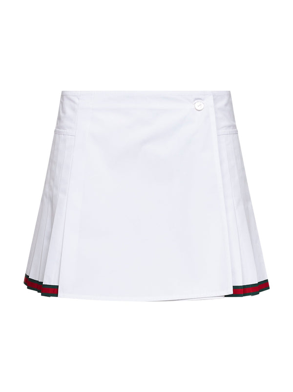 White Poplin Pleated Miniskirt With Web Detail Cotton Skirt