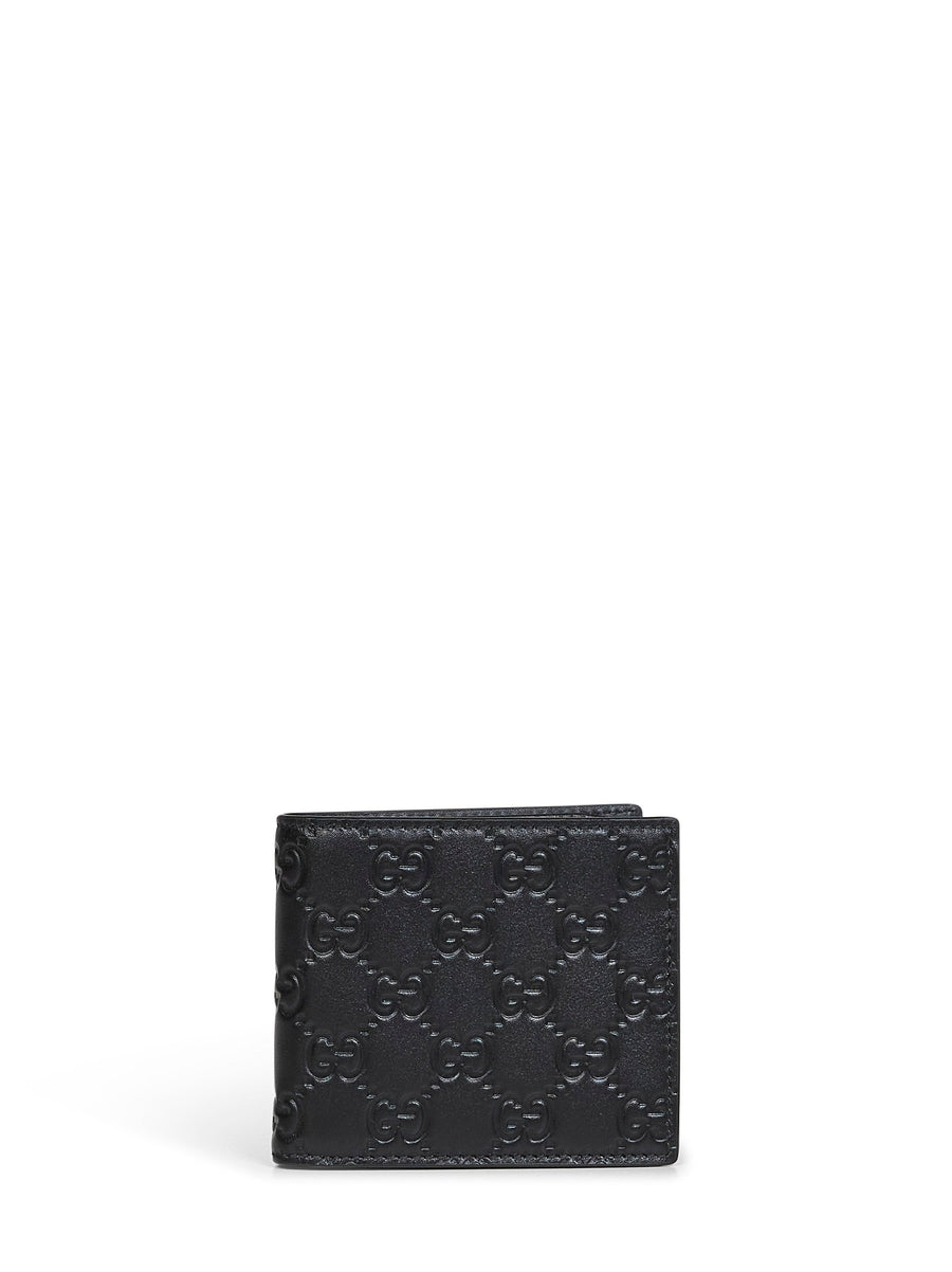 Black Gg Emblem Bi-Fold Wallet Calf Leather & Cardholders