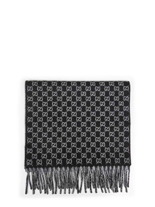 Black And Light Grey Gg Wool Cashmere Scarf