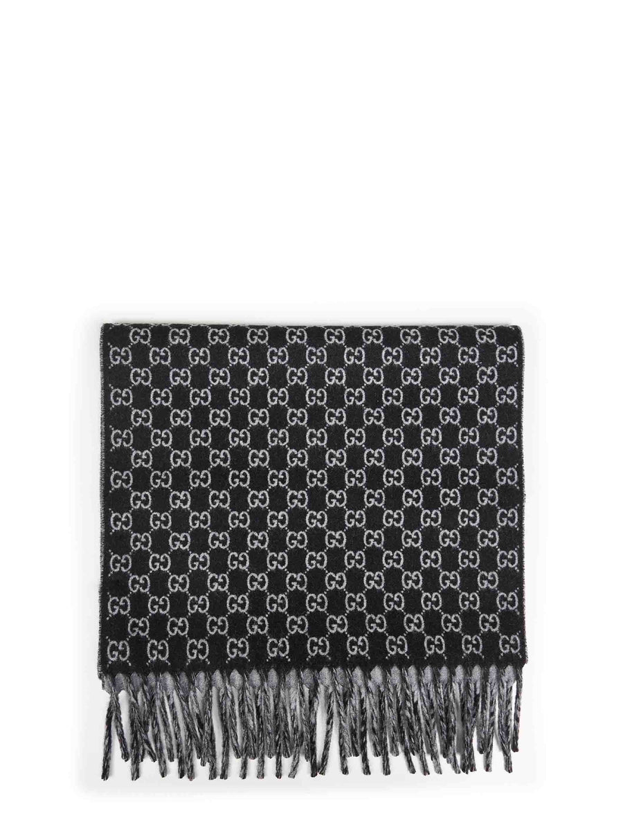 Black And Light Grey Gg Wool Cashmere Scarf