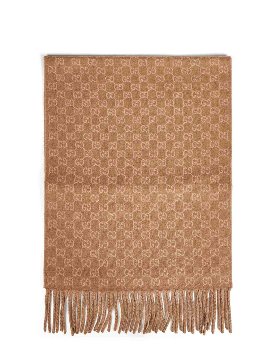 Camel And Beige Gg Wool Cashmere Scarf