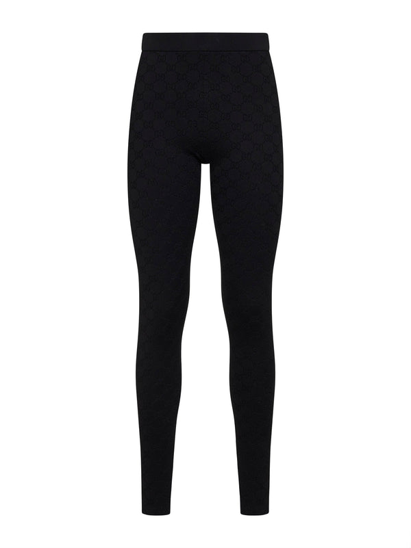 Black Gg Jacquard Stretch Leggings Viscose Trousers
