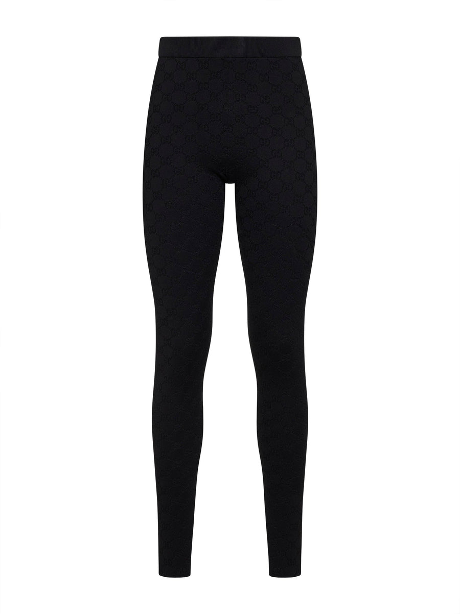 Black Gg Jacquard Stretch Leggings Viscose Trousers