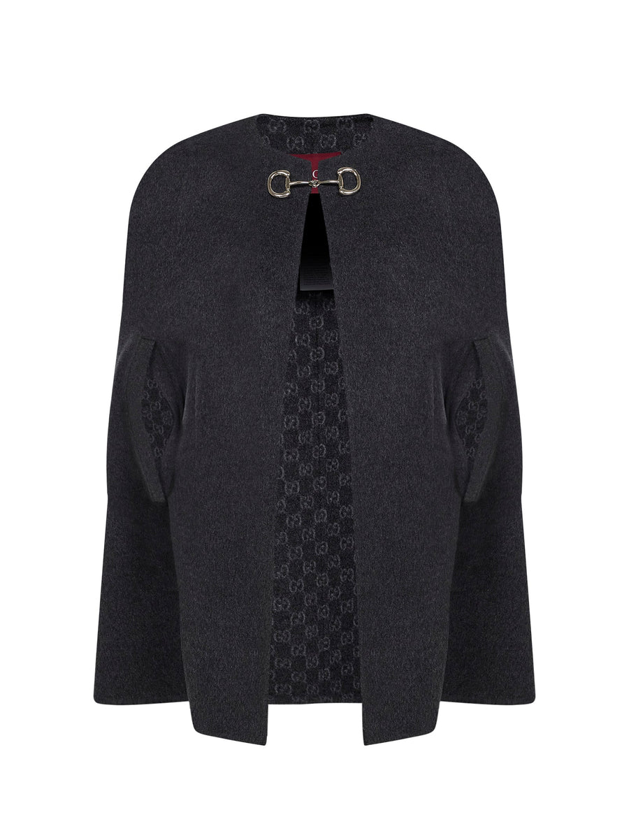 Dark Grey Wool And Silk Cape With Horsebit Coat
