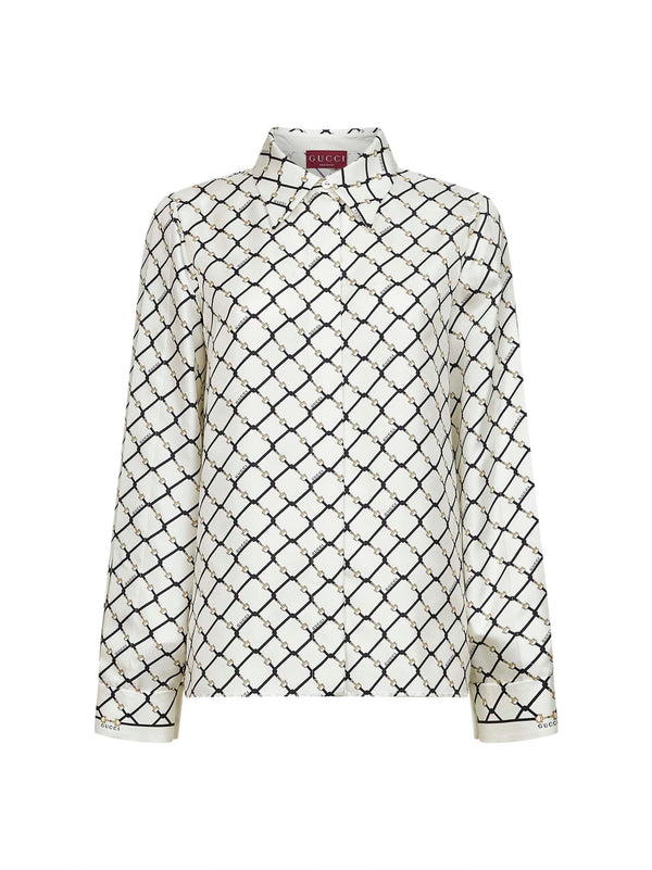 White Printed Silk Twill Shirt Ivory
