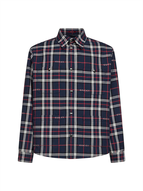 Jacquard Cotton Tartan Padded Shirt Bomber Jackets