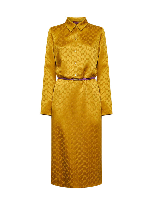 Gold Gg Jacquard Viscose Midi Shirt Dress