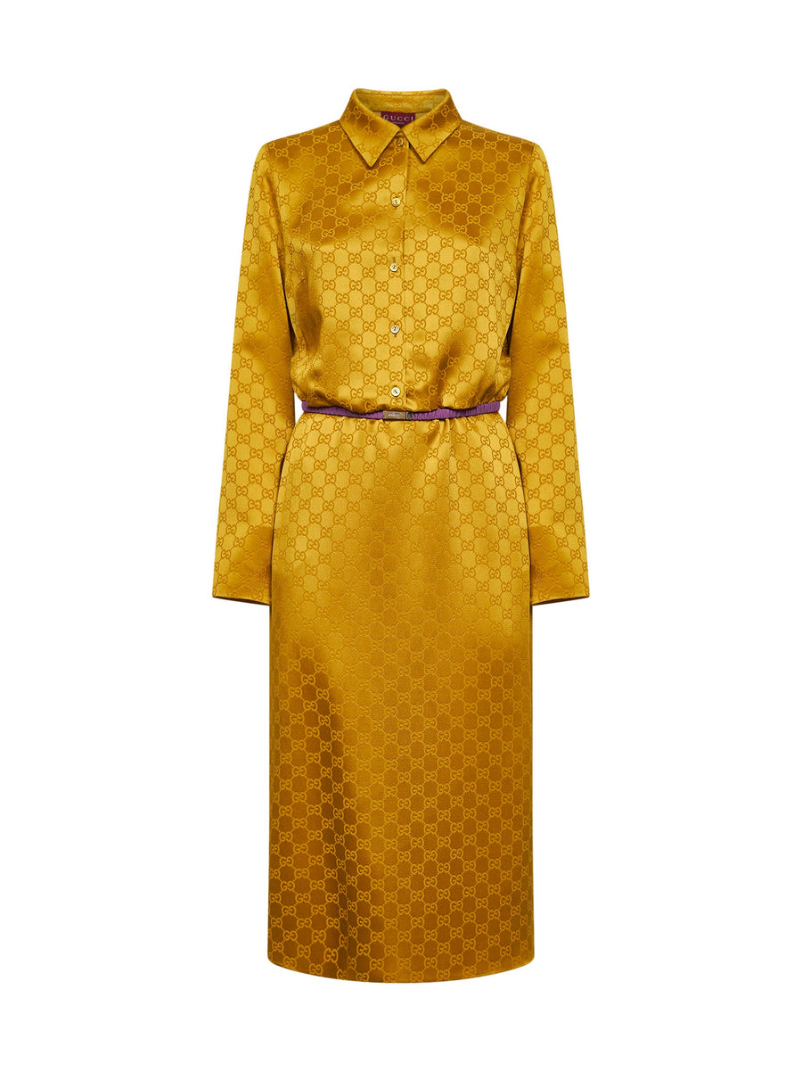 Gold Gg Jacquard Viscose Midi Shirt Dress