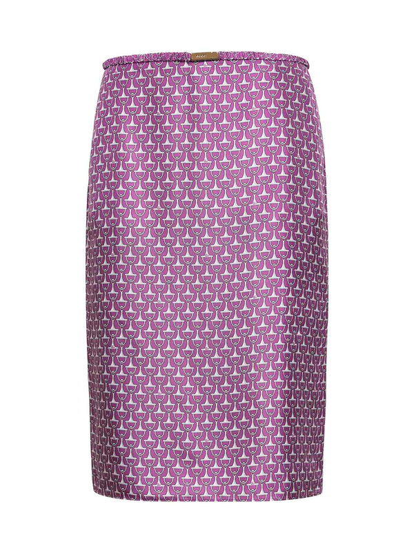 Violet Printed Silk Twill Midi Skirt