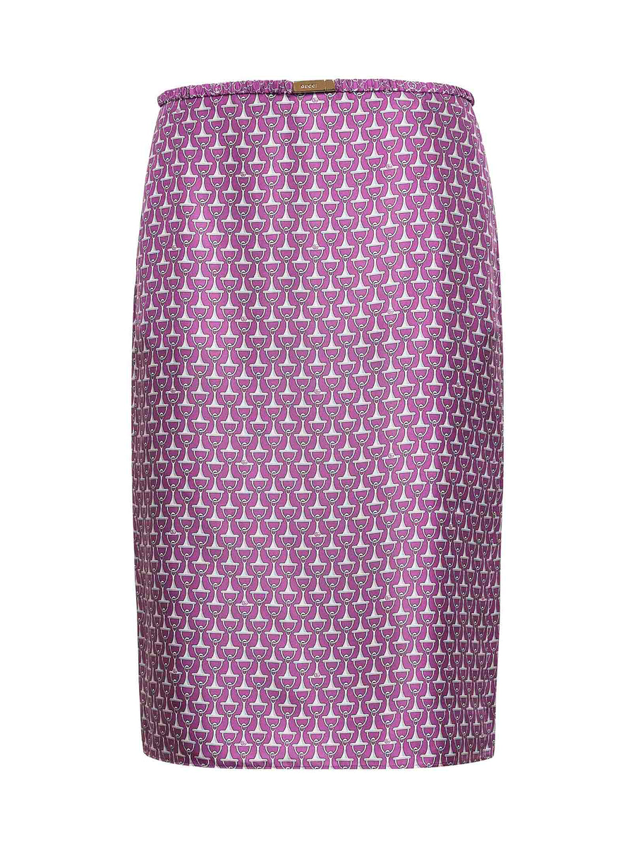 Violet Printed Silk Twill Midi Skirt
