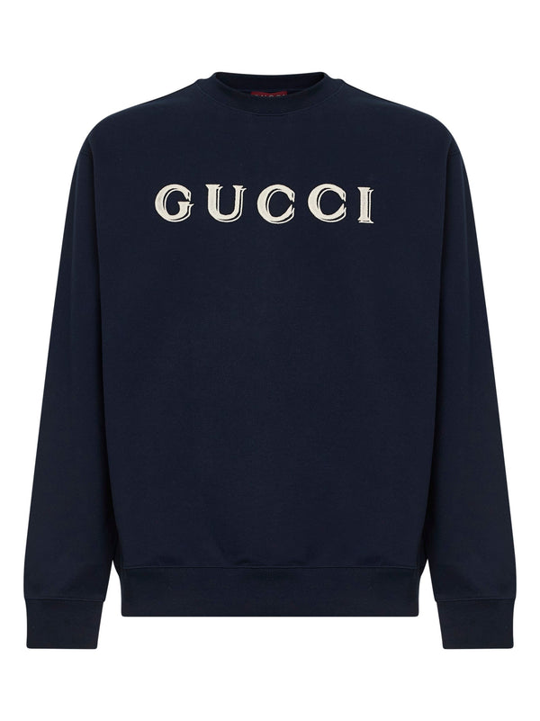 Dark Blue Cotton Jersey Embroidered Sweatshirt Sweatshirts