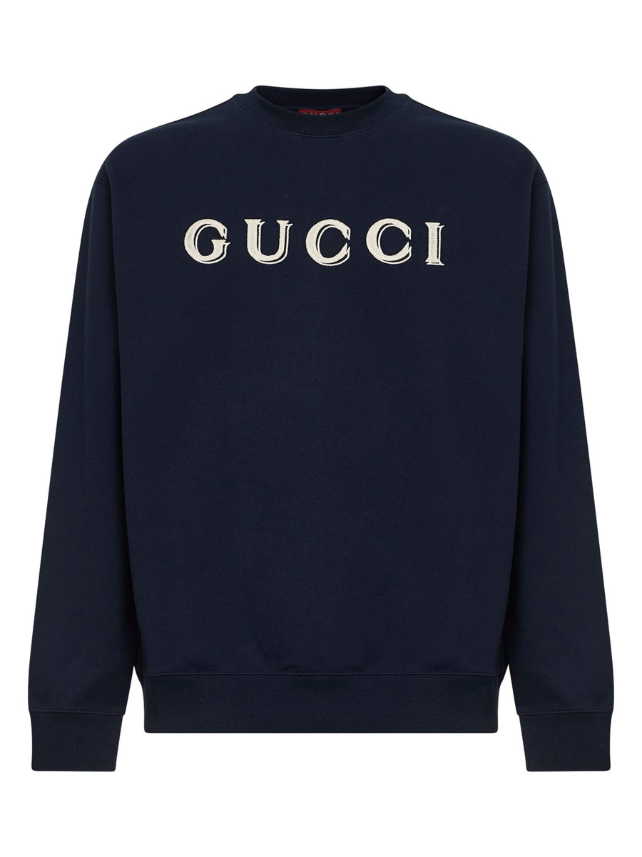 Dark Blue Cotton Jersey Embroidered Sweatshirt Sweatshirts