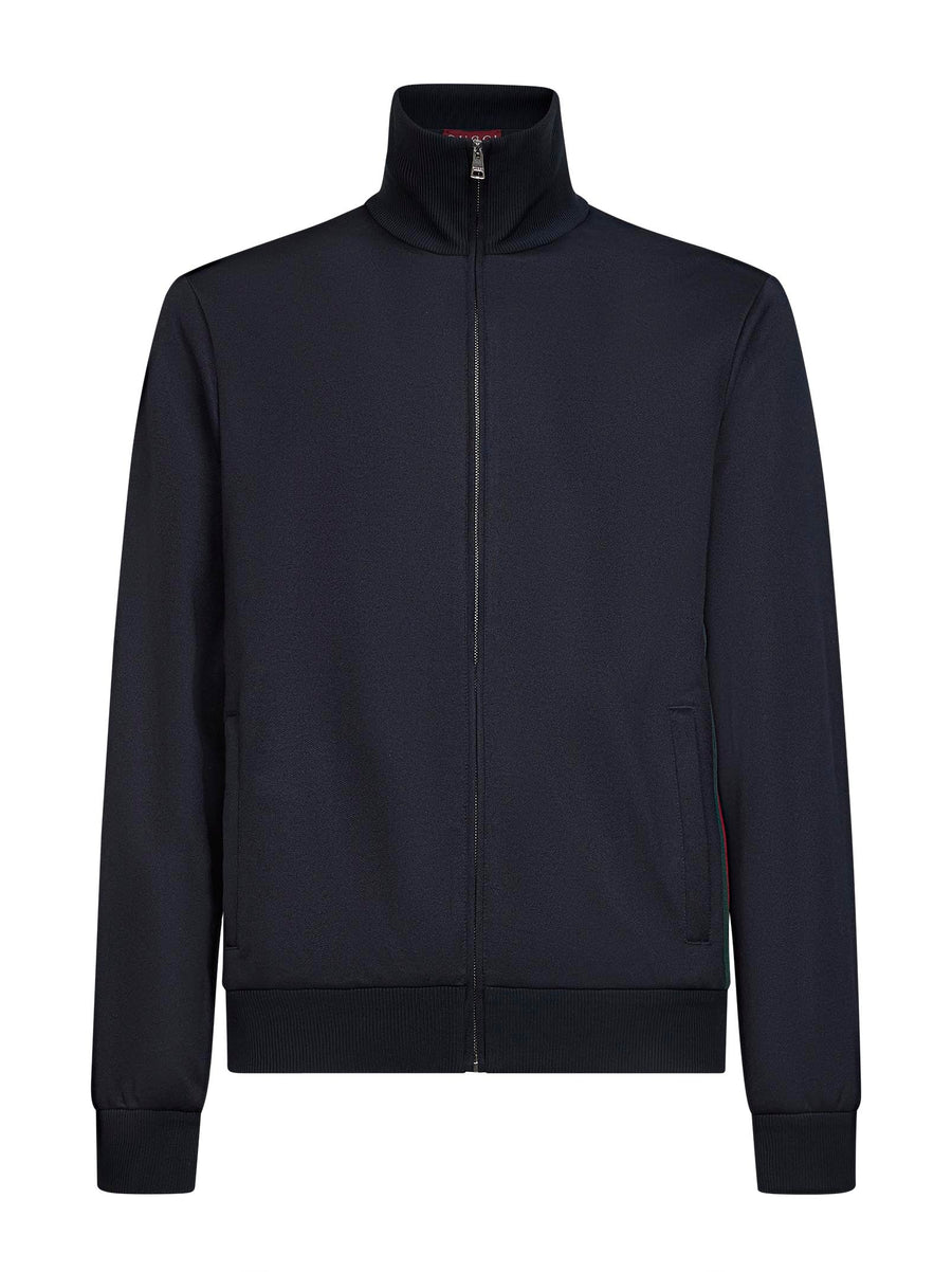 Dark Blue Technical Jersey Jacket With Web Polyester Bomber
