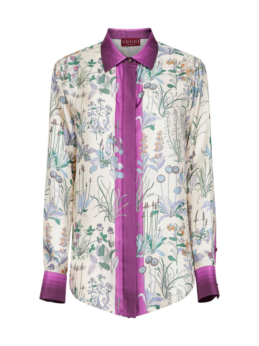 Ivory Printed Silk Twill Shirt