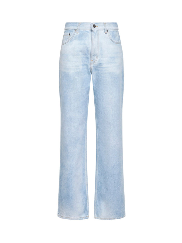 Jeans Korea Slightly Flared Blue Denim Cotton