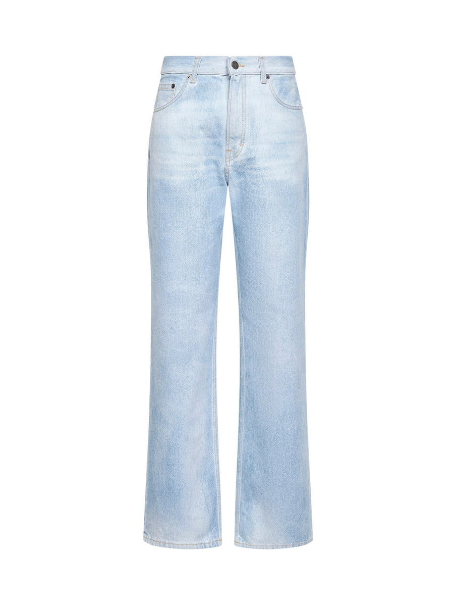 Jeans Korea Slightly Flared Blue Denim Cotton