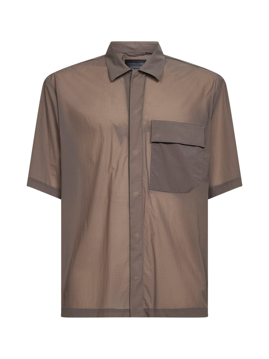 Short-Sleeved Stretch Ripstop Shirt Mud Polyamide