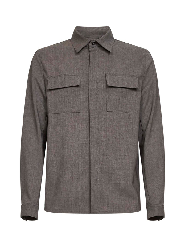 Shirt Bi-Stretch Wool Dove Grey Mud Virgin