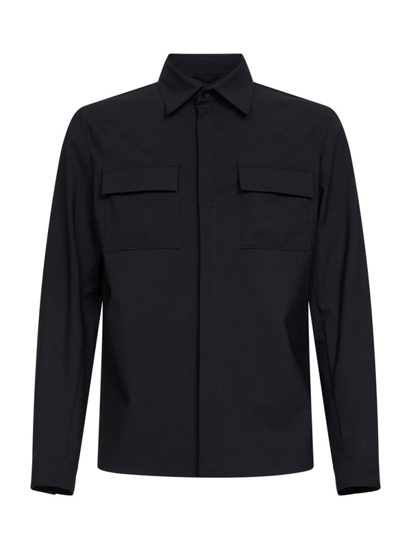 Shirt Bi-Stretch Wool Navy Blue Virgin