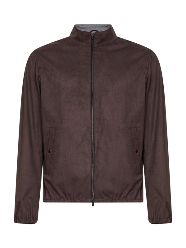 Jacket Suede Microfiber Brown Polyester Bomber