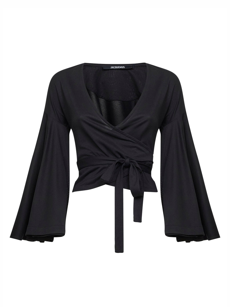 Wrap Top Ventadau Black Jersey Textile Paper Tops
