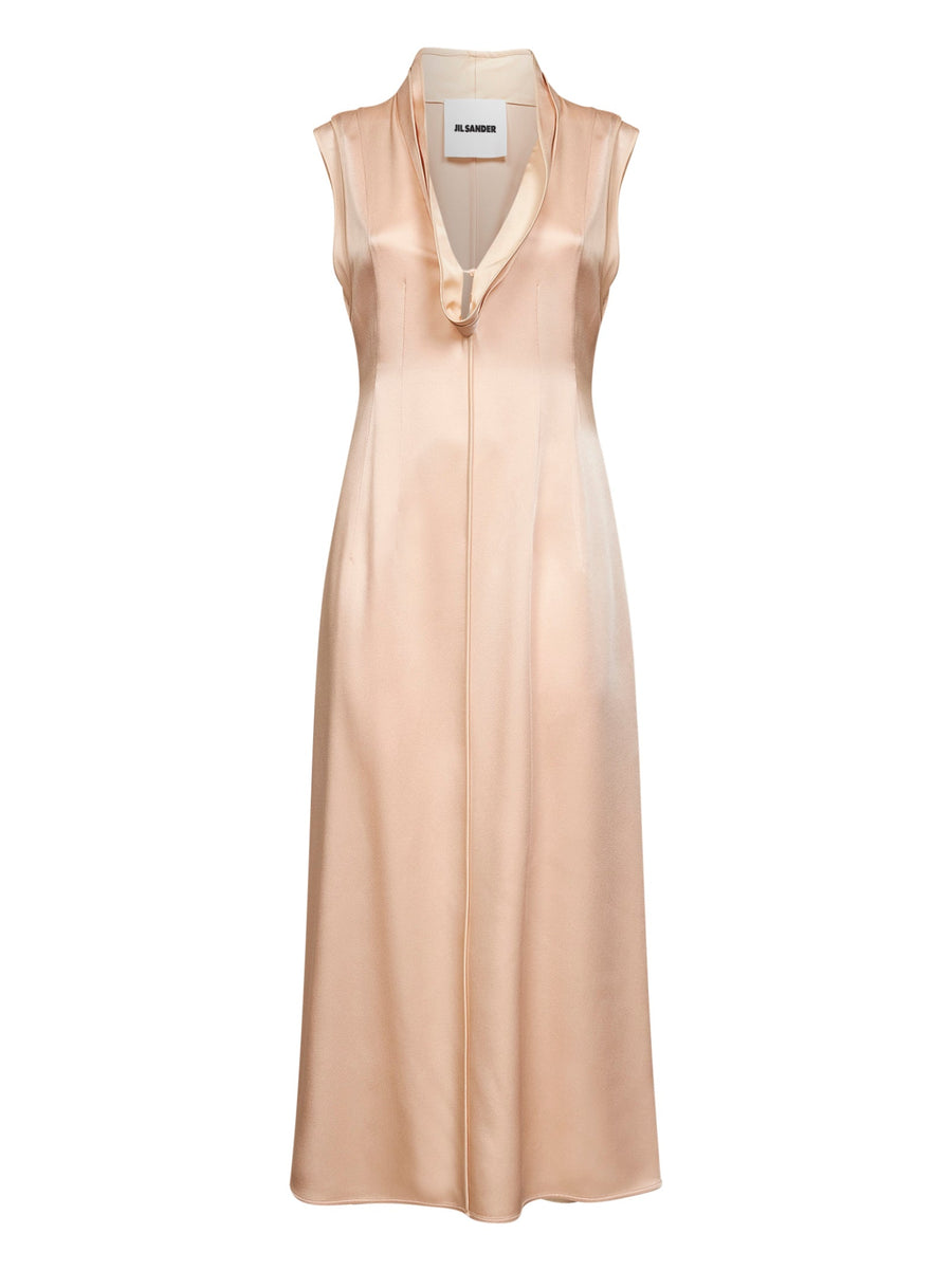 Pink Satin Fluid Midi Sleeveless Dress Acetate