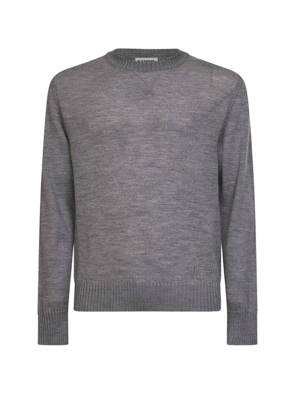 Grey Wool Knit Monogram Crewneck Sweater
