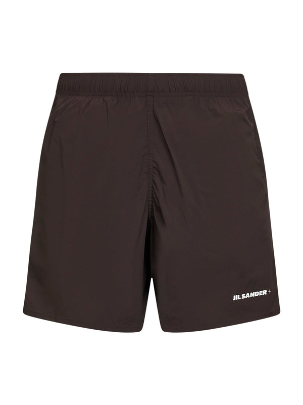 Brown Stretch Nylon Logo Swim Shorts Polyamide Beachwear