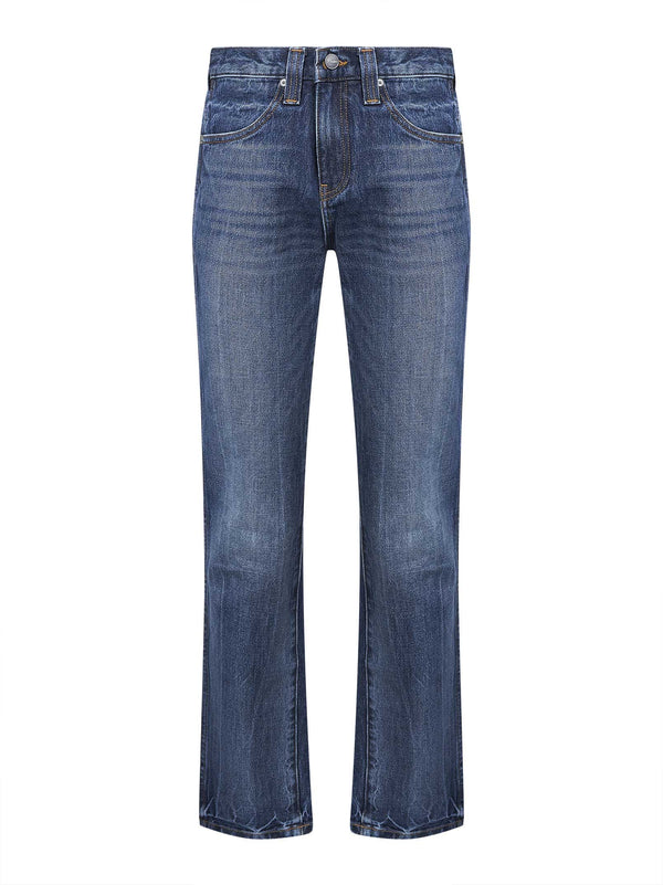 Straight-Leg Denim Jeans Blue Cotton