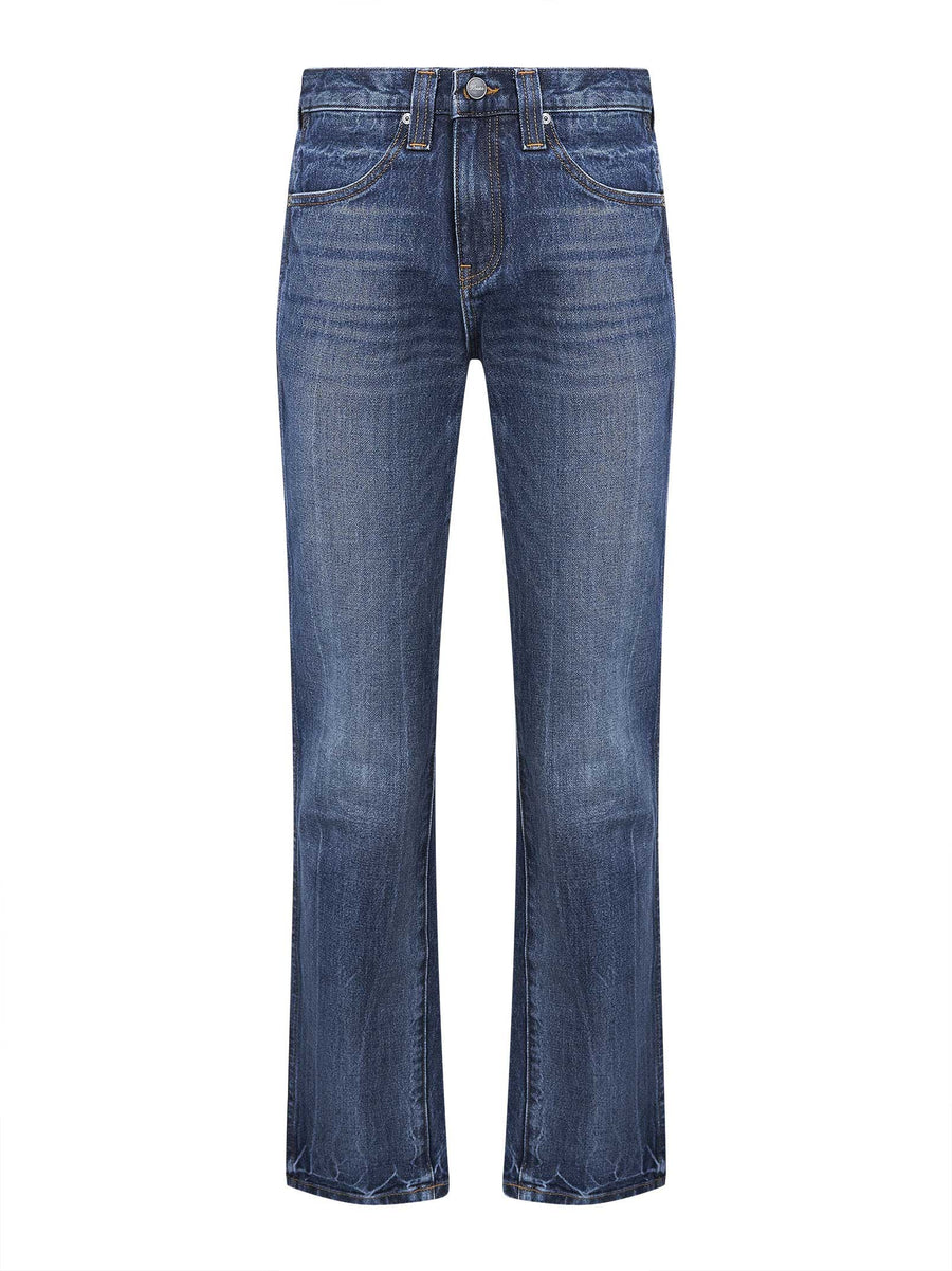 Straight-Leg Denim Jeans Blue Cotton