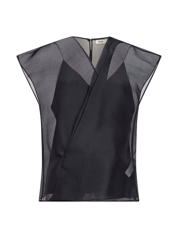 Silk Organza Mer Top Black Tops