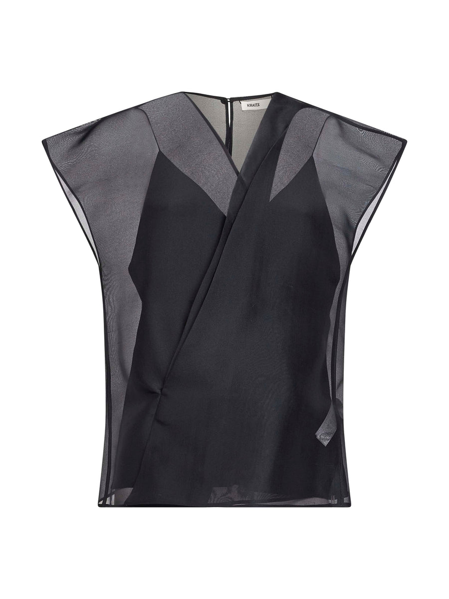 Silk Organza Mer Top Black Tops
