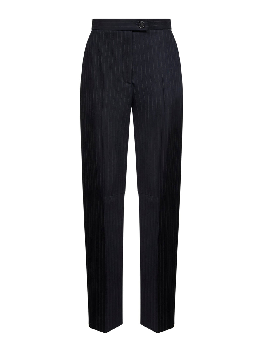Navy Blue Pinstriped Stretch Wool Trousers Virgin