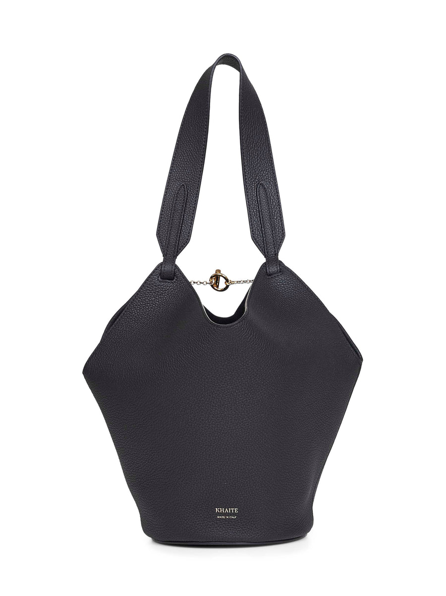 Black Mini Lotus Tote Bag Calf Leather Handbags
