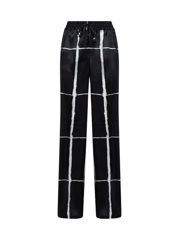 Silk Drawstring Trousers Black-White Print