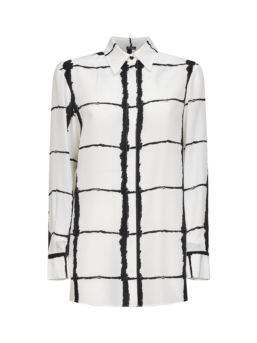 Printed Silk Satin Shirt White/black