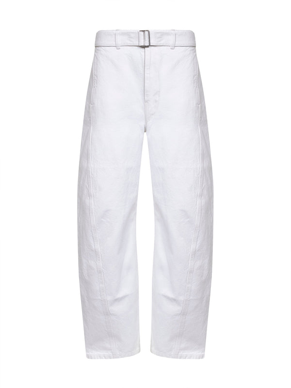 Denim Trousers Twisted Belted Milk White Cotton Jean