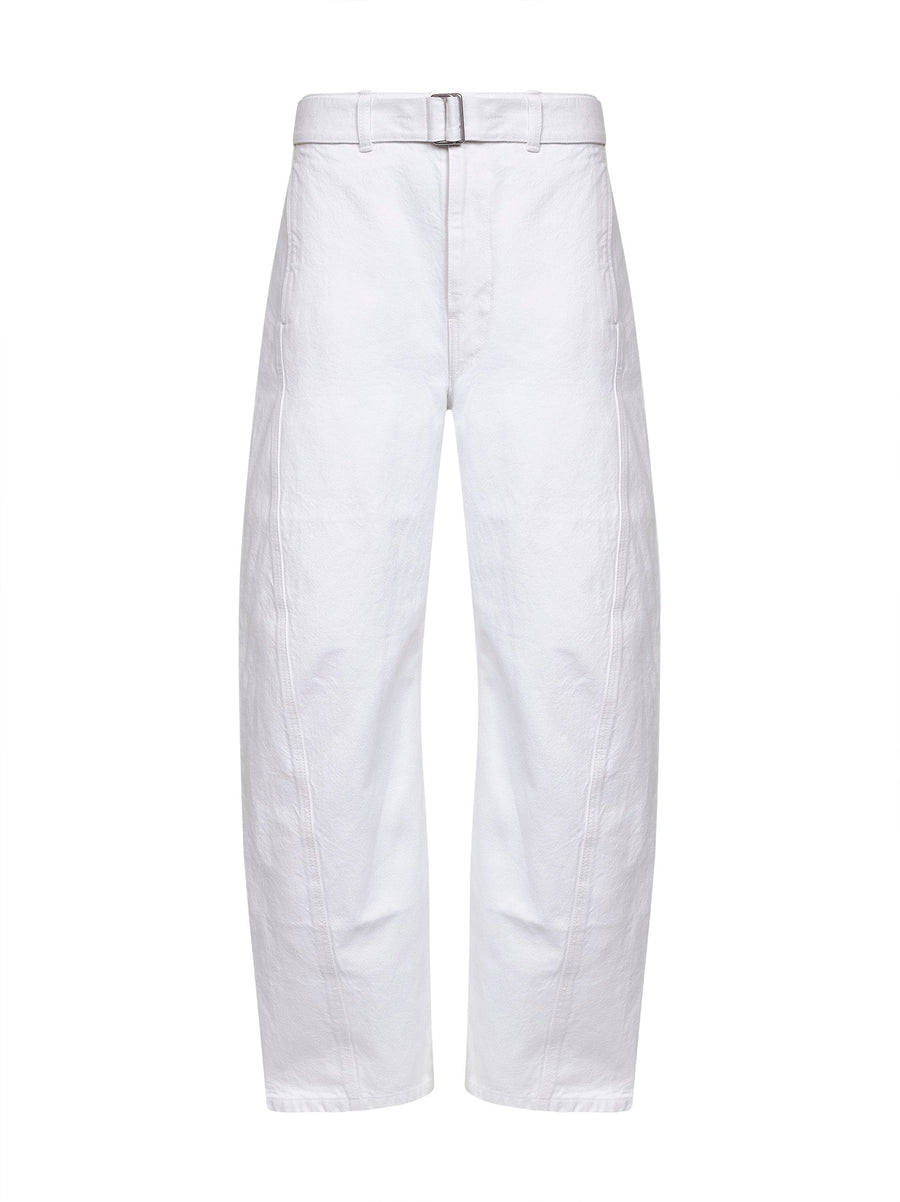 Denim Trousers Twisted Belted Milk White Cotton Jean