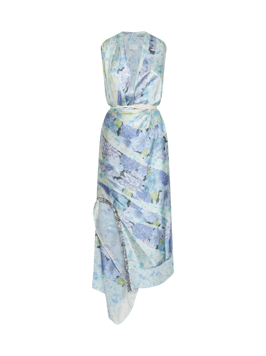 Silk Wrap Midi Dress Light Blue
