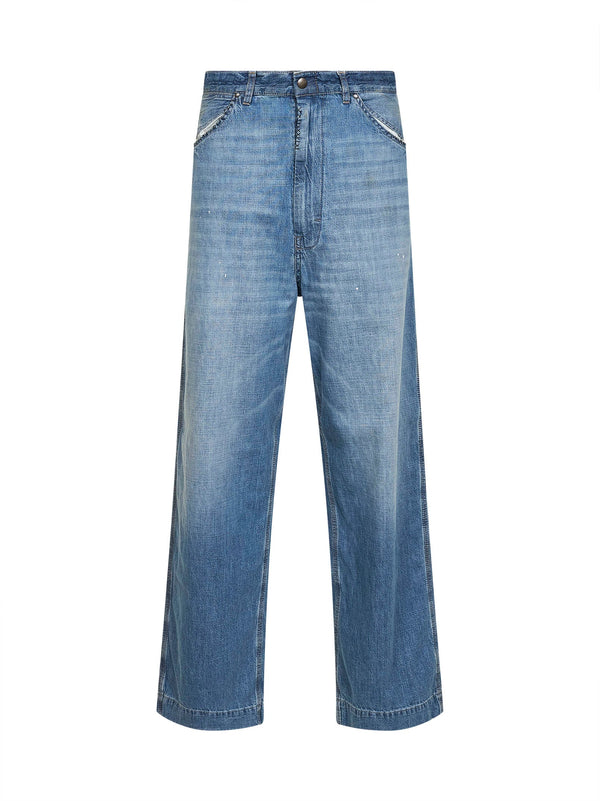 Wide-Leg Jeans Light Blue Cotton
