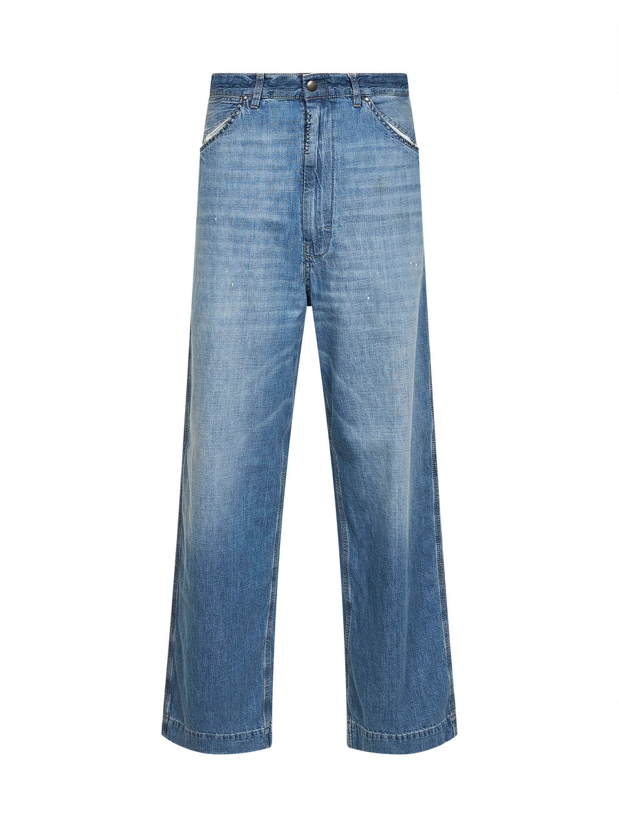 Wide-Leg Jeans Light Blue Cotton