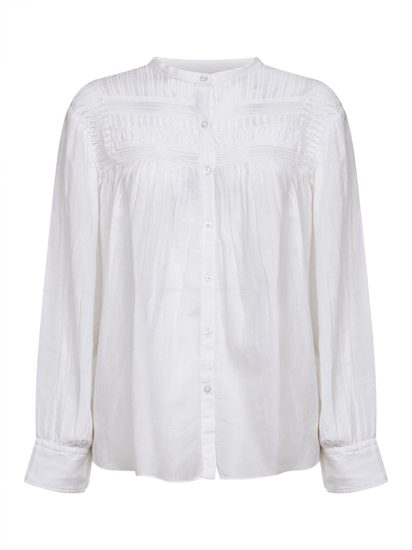 Gathered Voile Blouse White Cotton Shirt