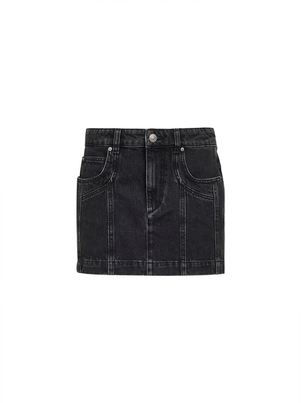 Black Faded Denim Mini Skirt Cotton