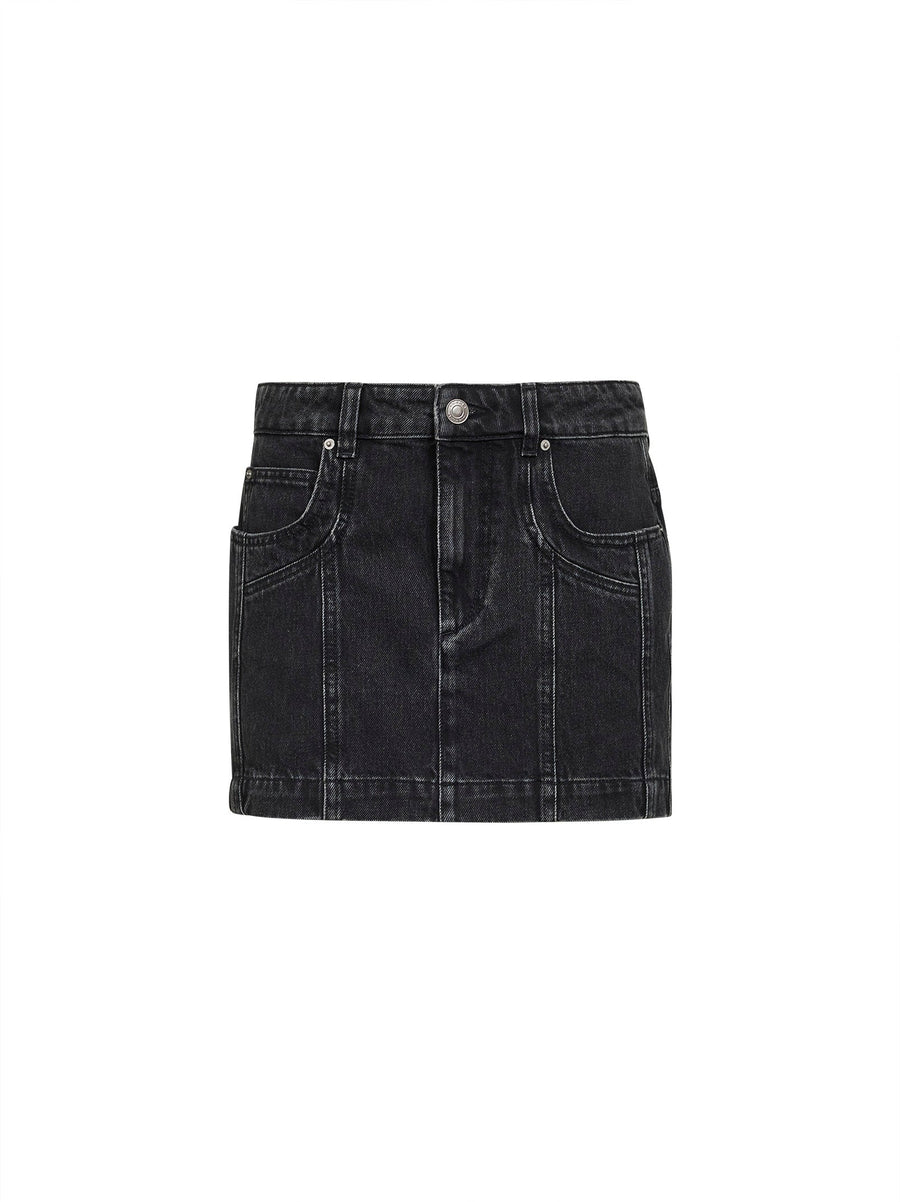 Black Faded Denim Mini Skirt Cotton