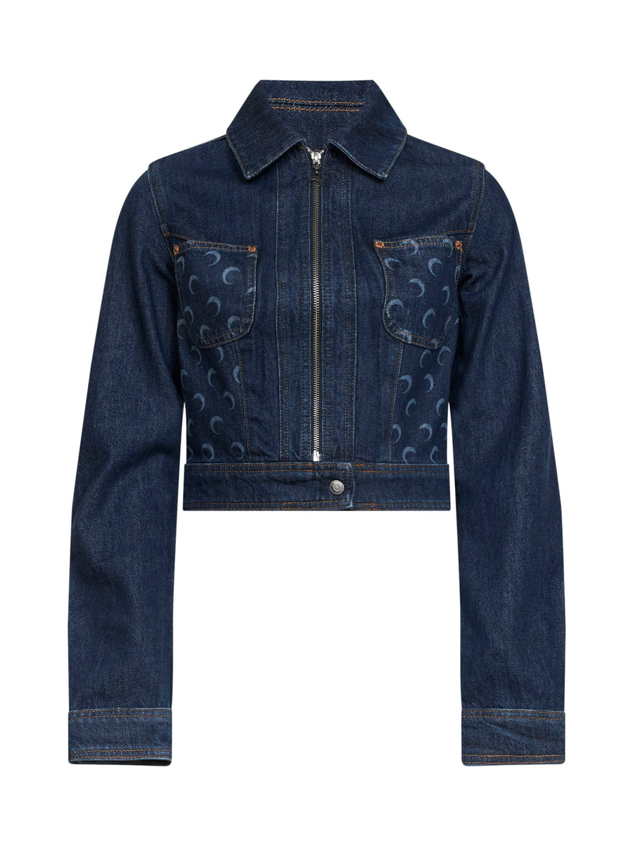 Denim Trucker Jacket, Cropped Organic Midnight Blue Cotton Bomber Jackets