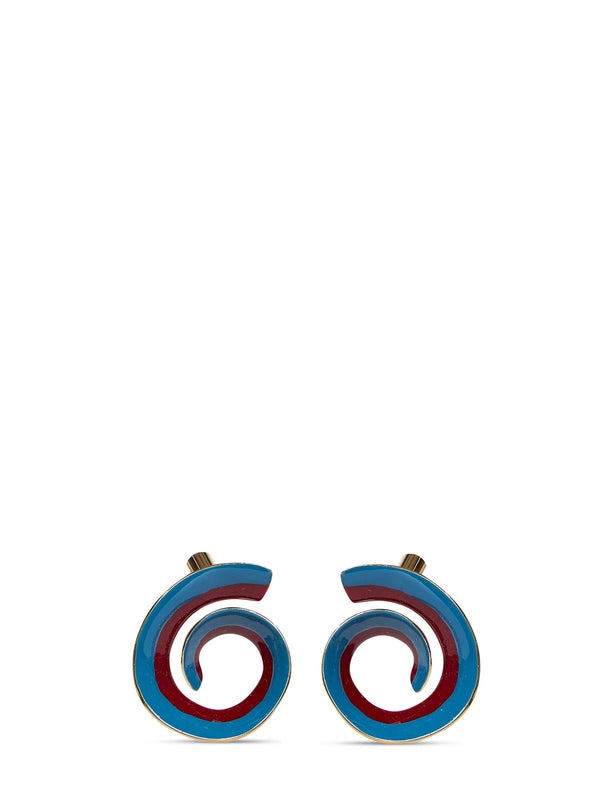 Earrings Astral Blue Enameled Metal Spiral Brass