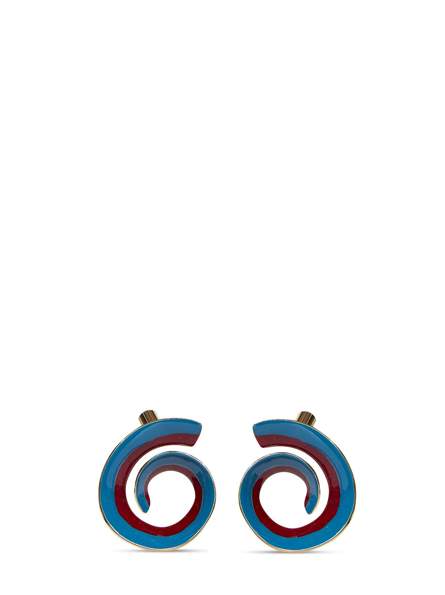 Earrings Astral Blue Enameled Metal Spiral Brass
